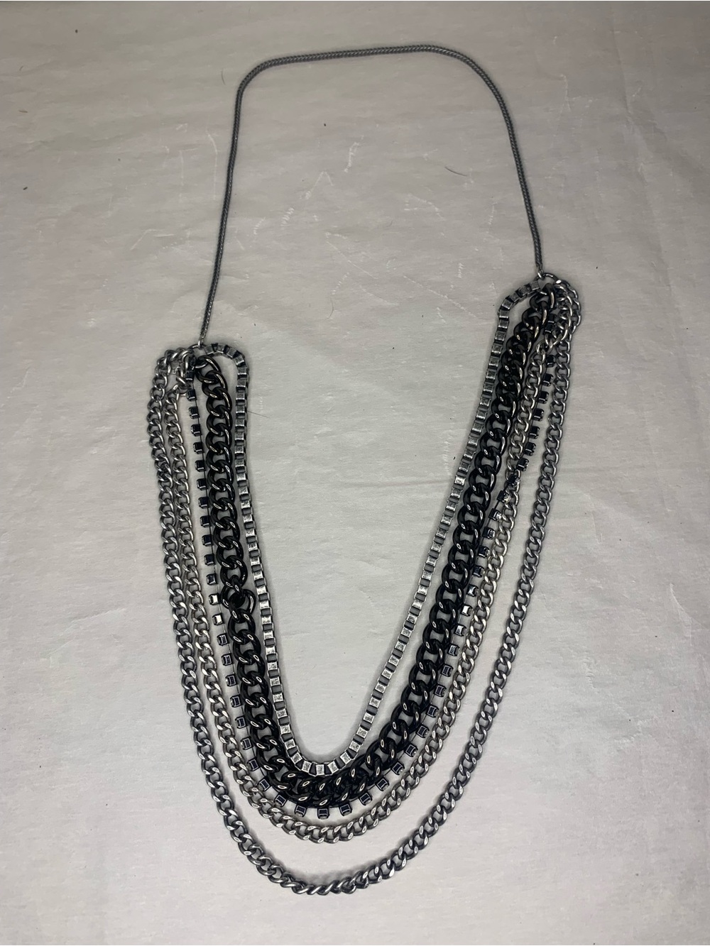 Multi-Strand Silver and Gunmetal Layered Necklace
